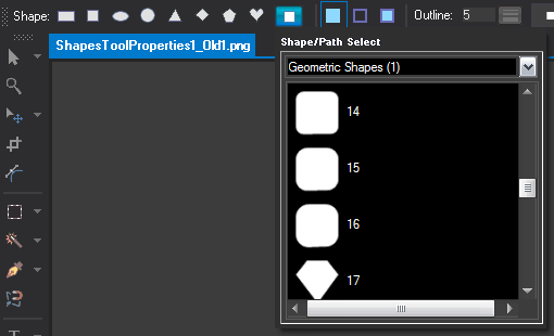 Shapes Tool Properties Toolbar